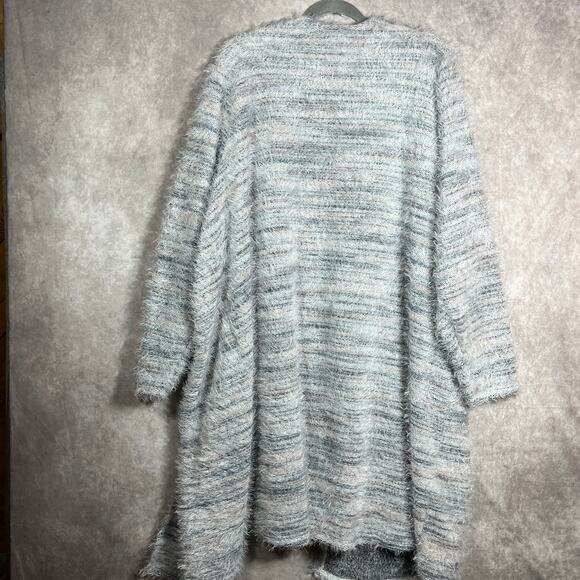 Lane Bryant Eyelash Duster Cardigan Sweater Womens 26/28 Gray Striped Knit Open - Picture 4 of 9
